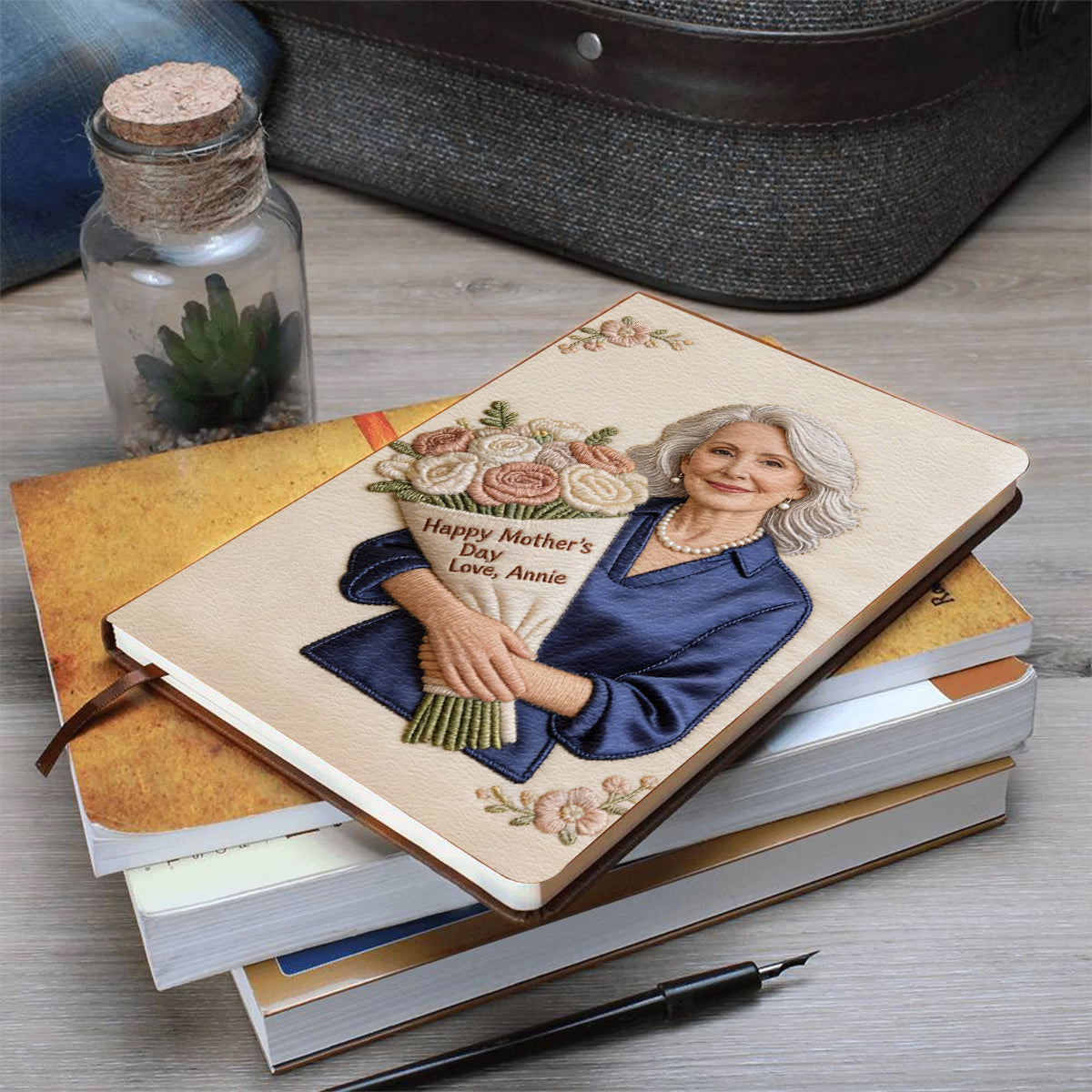 Cahier en cuir personnalisé pour la fête des mères