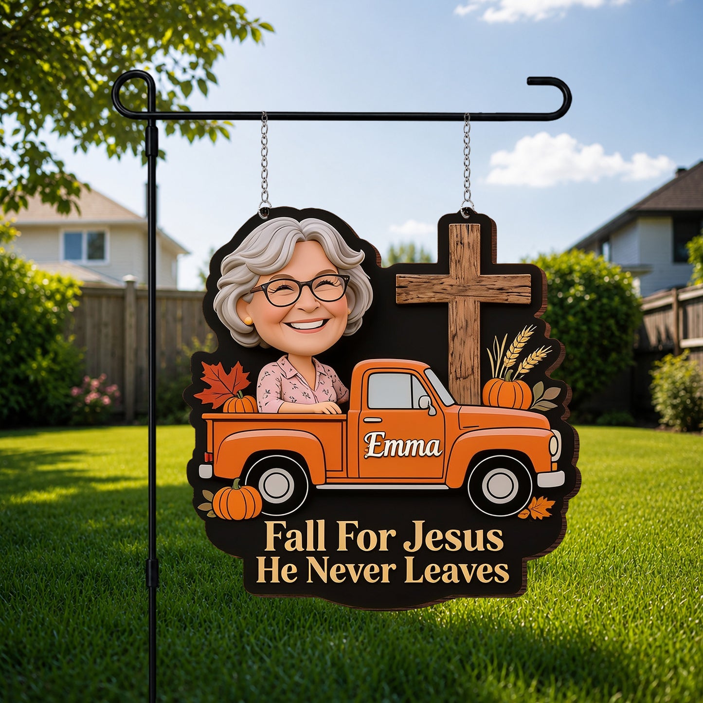Happy Fall Y'all - Personalized Christian Wood Sign With Stake