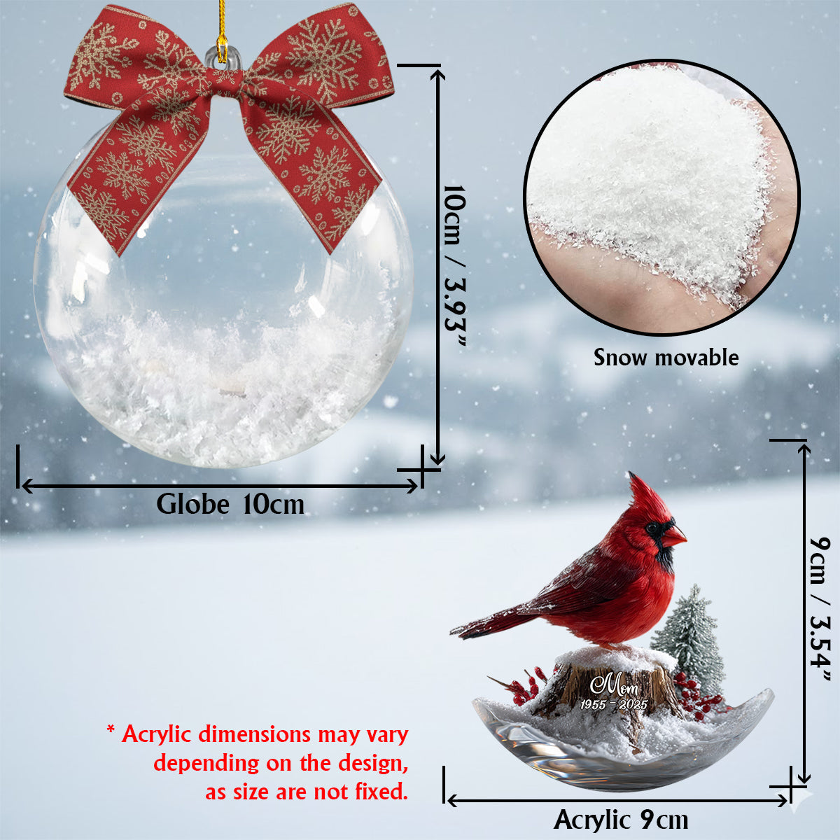 Cardinals Appear When Angels Are Near - Personalized Memorial Snow Globe Ornament With Bow
