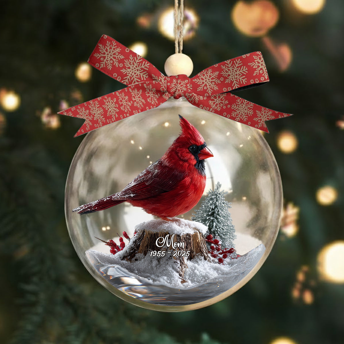 Cardinals Appear When Angels Are Near - Personalized Memorial Snow Globe Ornament With Bow
