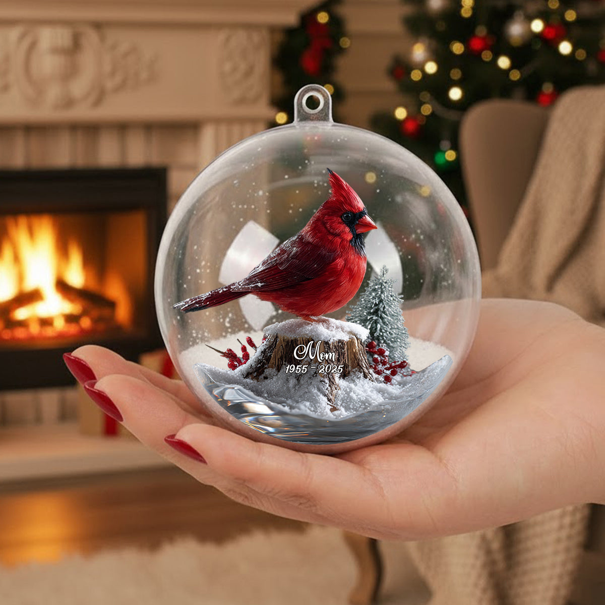 Cardinals Appear When Angels Are Near - Personalized Memorial Snow Globe Ornament With Bow