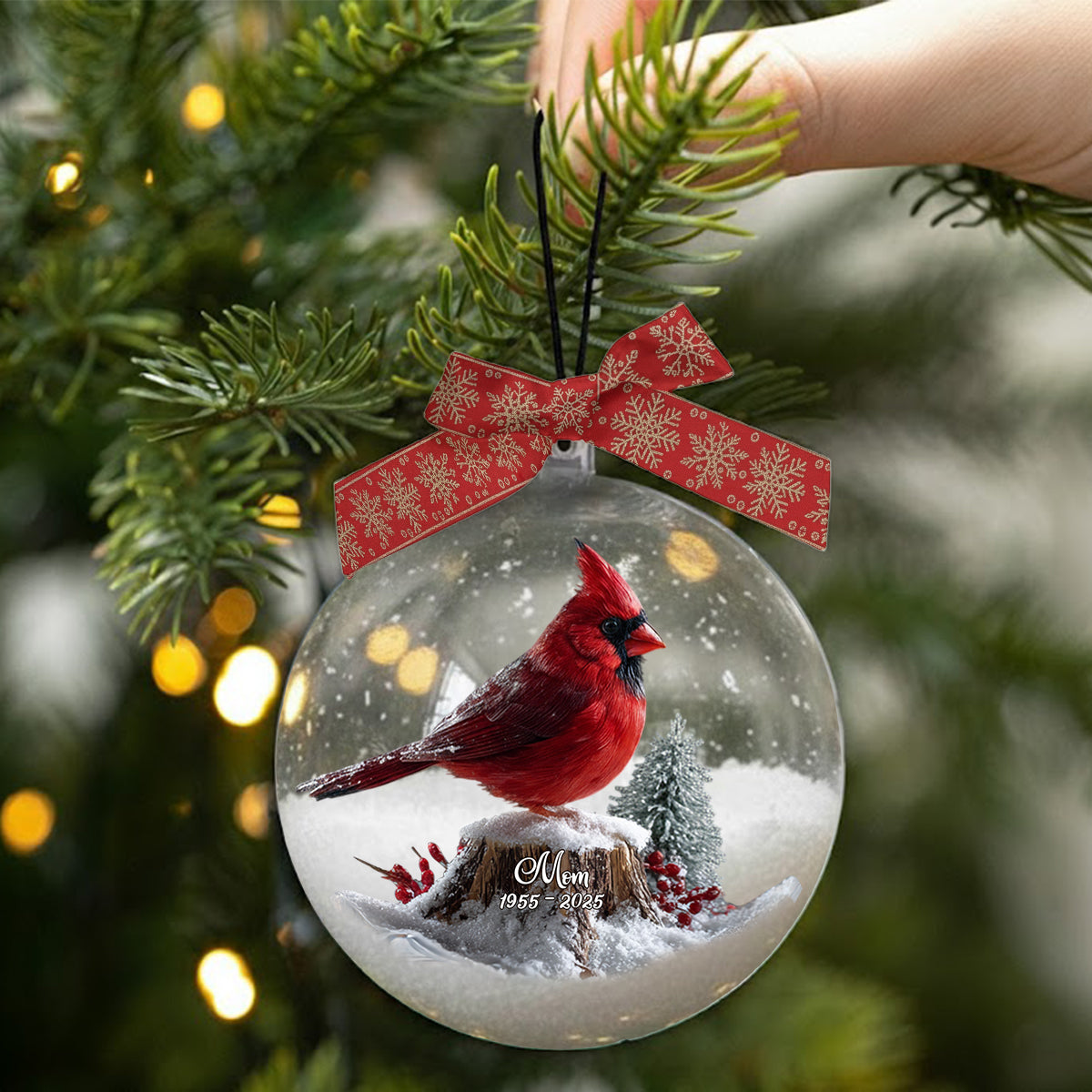 Cardinals Appear When Angels Are Near - Personalized Memorial Snow Globe Ornament With Bow