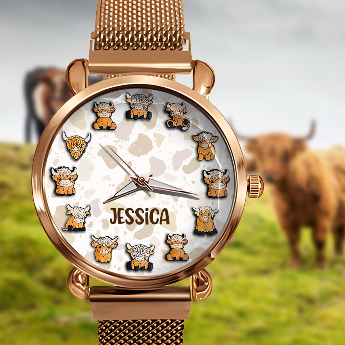 Juste une fille qui aime les vaches des Highlands - Montre-bracelet personnalisée pour femme avec vache des Highlands 