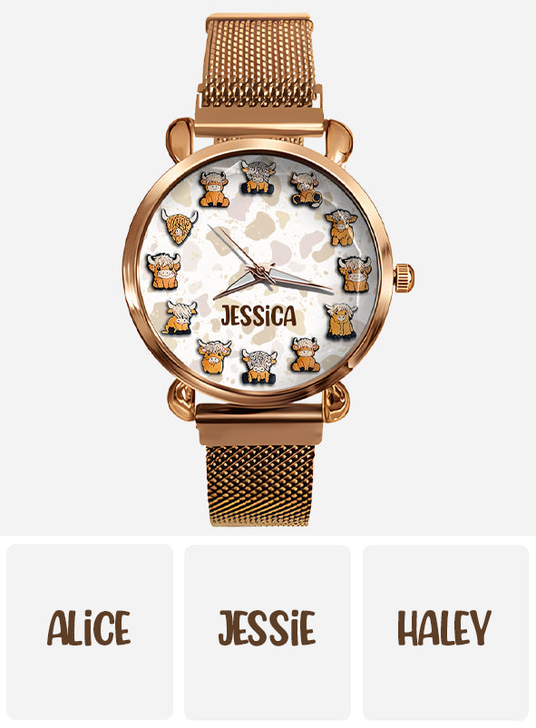 Juste une fille qui aime les vaches des Highlands - Montre-bracelet personnalisée pour femme avec vache des Highlands 