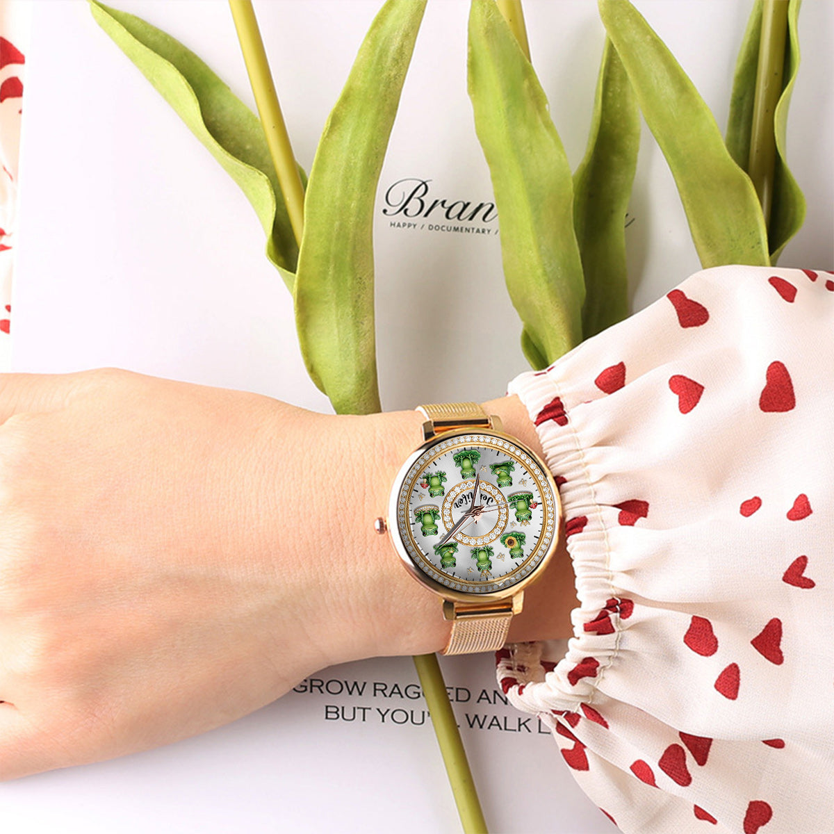 Montre-bracelet personnalisée pour femme « Love Frogs » - Motif grenouille