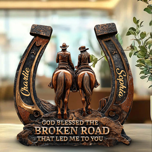Dieu a béni la route brisée - Plaque acrylique personnalisée en forme de tenue western
