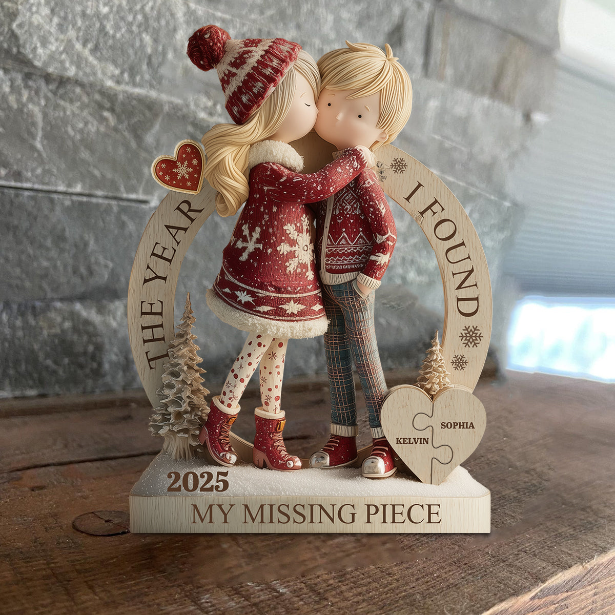 The Year I Found My Missing Piece - Personalized Couple Custom Shaped Wood Plaque