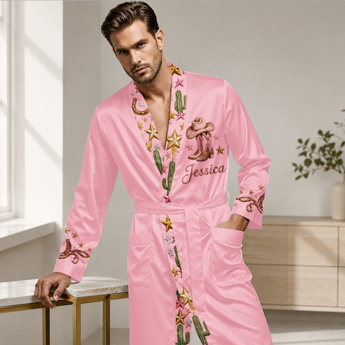 Pink Cowgirl - Personalized Cowgirl Satin Robe