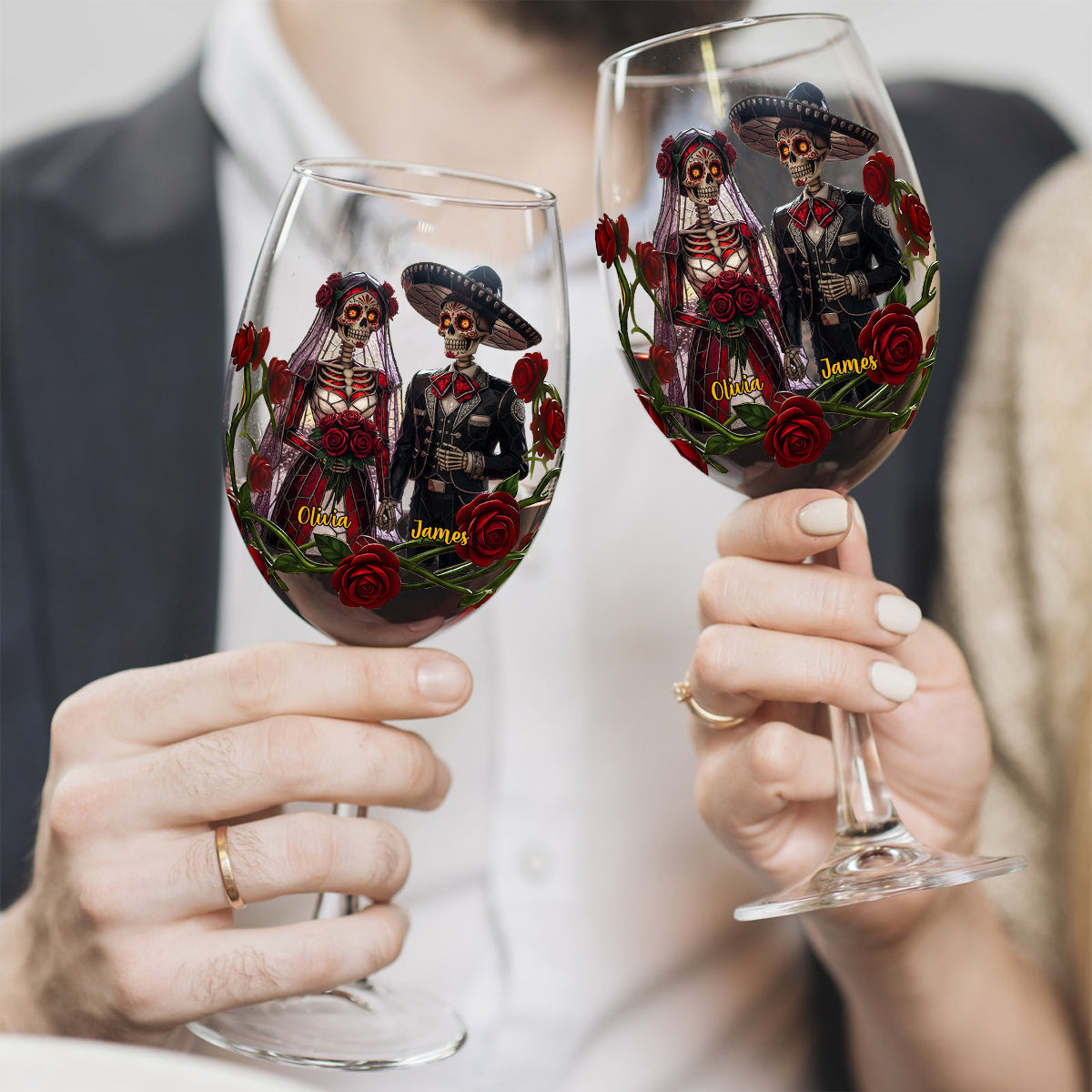 From Our First Kiss - Personalized Couple Wine Glass With Long Stem