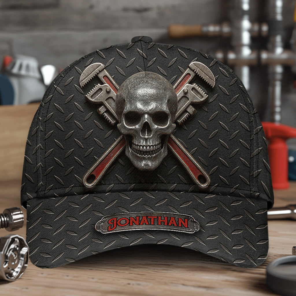 Cooles Geschenk für Klempner mit Skelettmotiv – Personalisierte Klempner-Klassikerkappe
