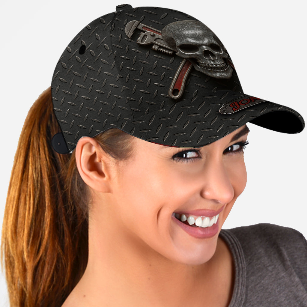 Cooles Geschenk für Klempner mit Skelettmotiv – Personalisierte Klempner-Klassikerkappe