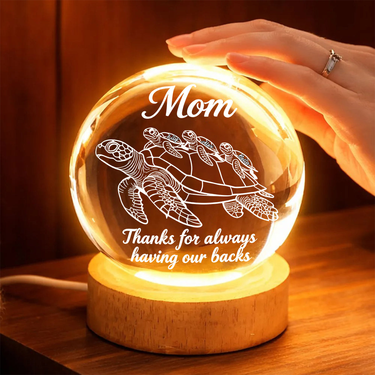 Thanks for Always Having Our Backs - Personalized Turtle Crystal Ball Night Light