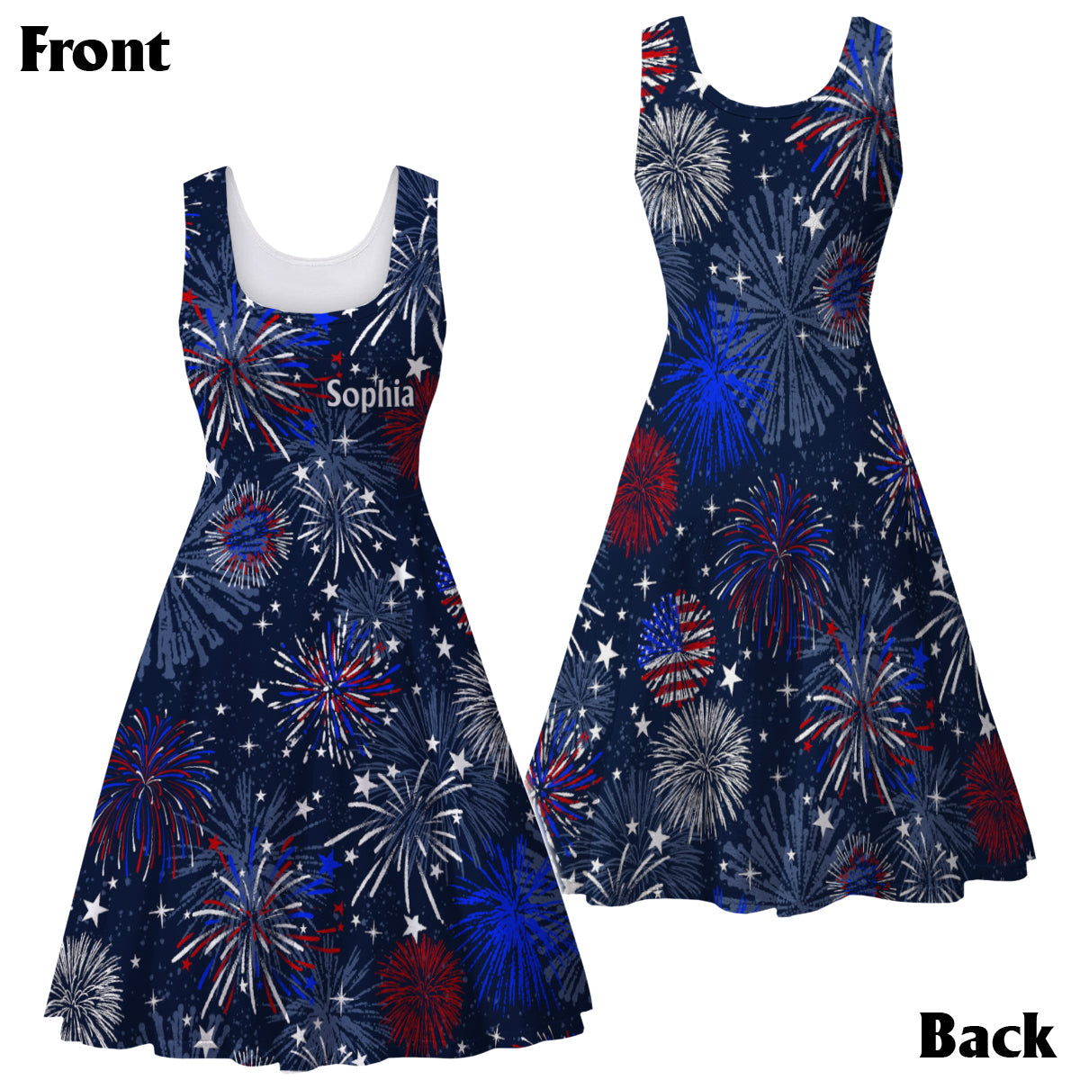 Patriotic American Flag Fireworks Print Matching Outfit For Couples - Personalized Couple Hawaiian Shirt & Sleeveless Dress