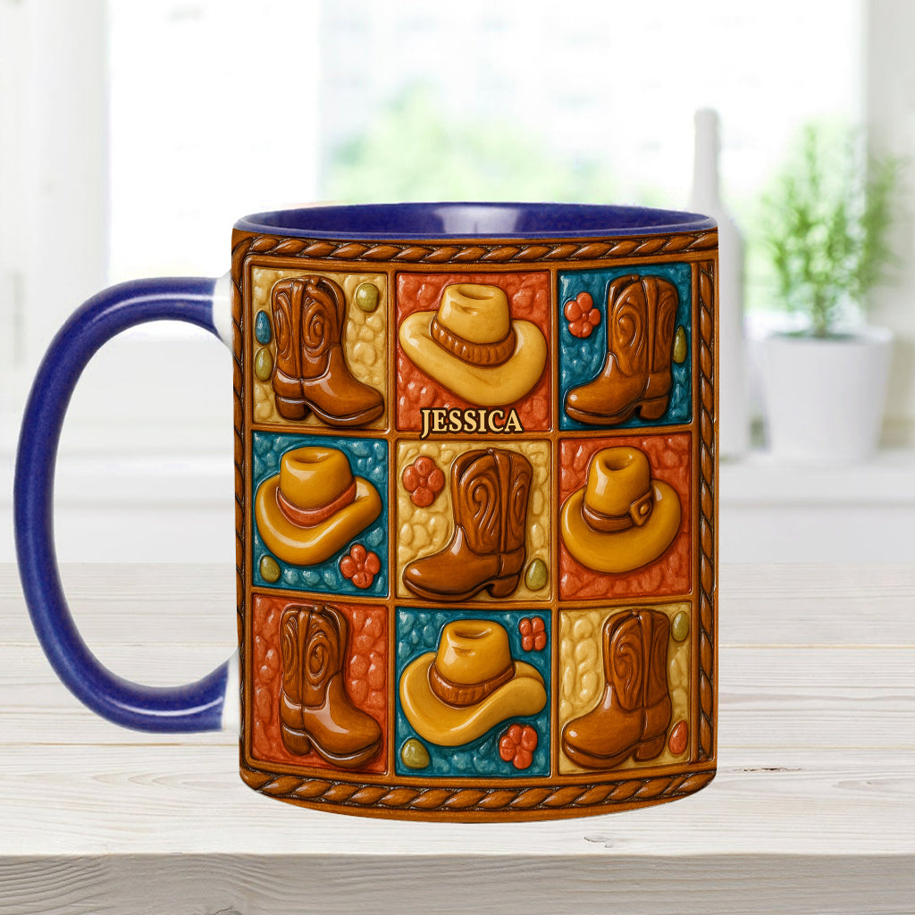 Cowgirl-Stiefel-Print, Western-Cowgirl – Personalisierte Tasse und Untersetzer mit Cowgirl-Akzent