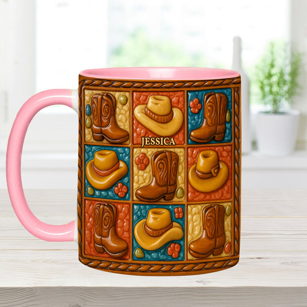 Cowgirl-Stiefel-Print, Western-Cowgirl – Personalisierte Tasse und Untersetzer mit Cowgirl-Akzent