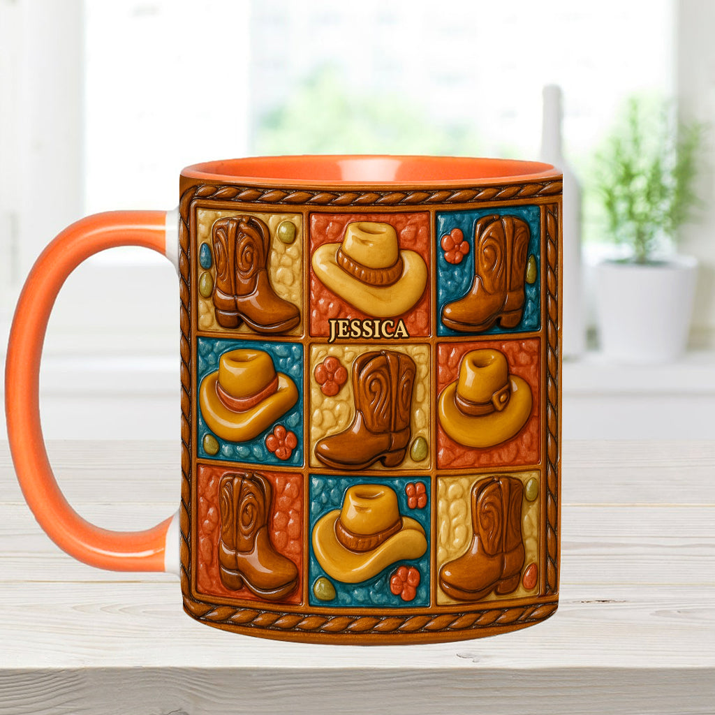 Cowgirl-Stiefel-Print, Western-Cowgirl – Personalisierte Tasse und Untersetzer mit Cowgirl-Akzent