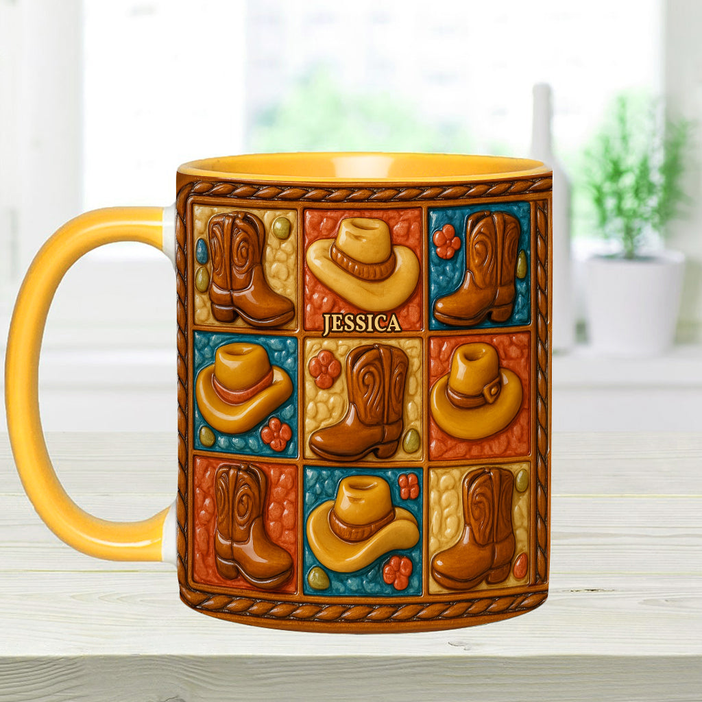 Cowgirl-Stiefel-Print, Western-Cowgirl – Personalisierte Tasse und Untersetzer mit Cowgirl-Akzent