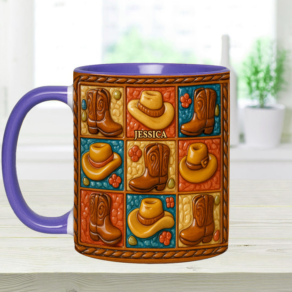 Cowgirl-Stiefel-Print, Western-Cowgirl – Personalisierte Tasse und Untersetzer mit Cowgirl-Akzent