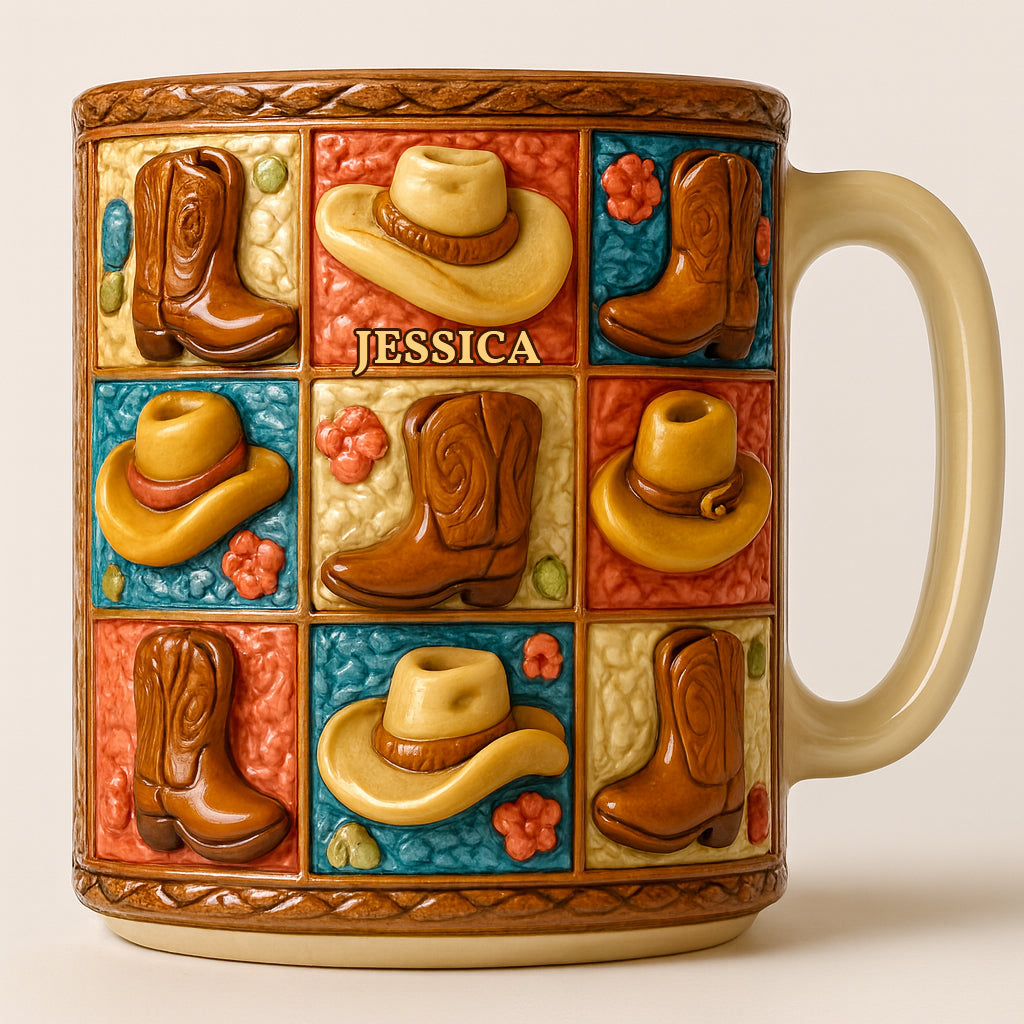 Cowgirl-Stiefel-Print, Western-Cowgirl – Personalisierte Tasse und Untersetzer mit Cowgirl-Akzent