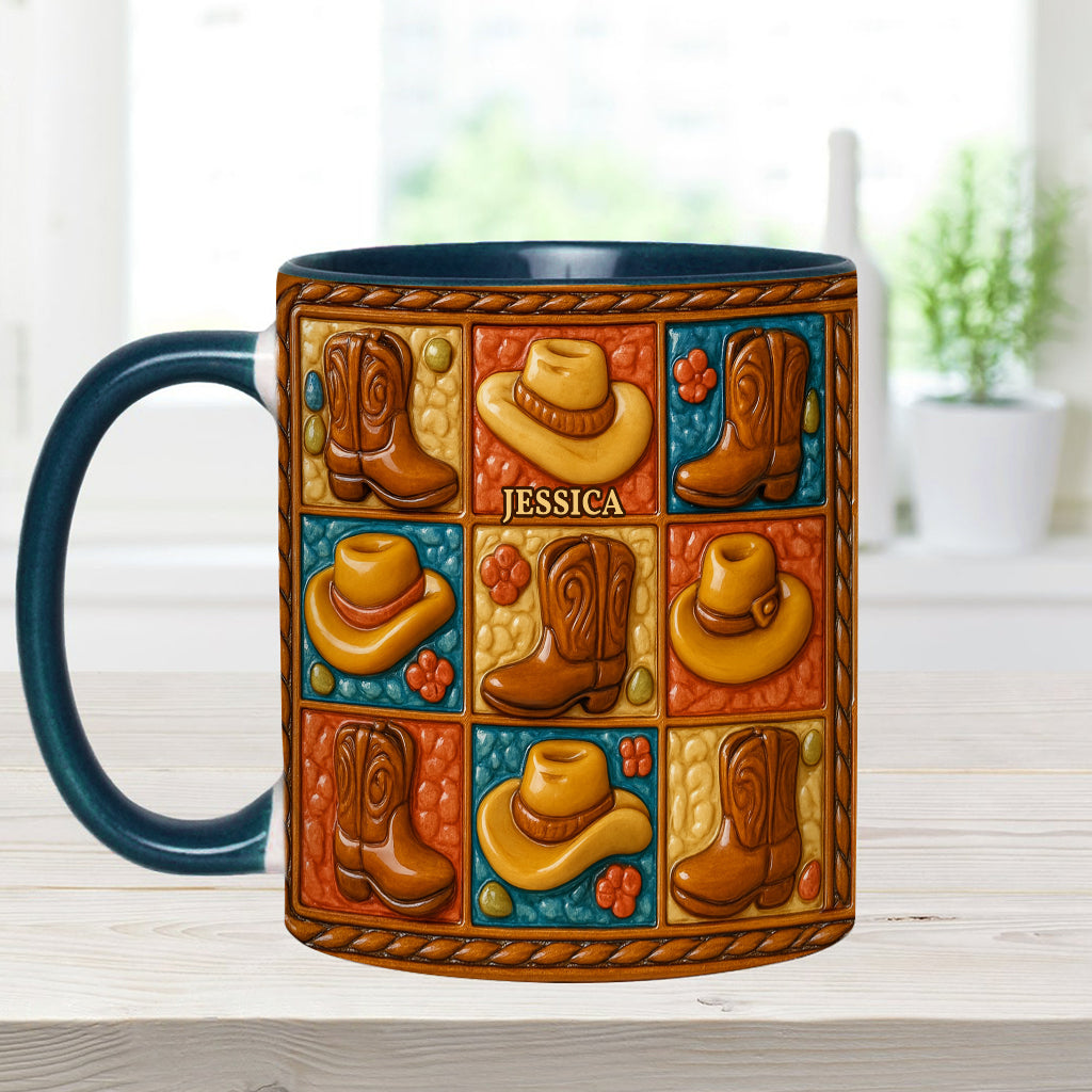 Cowgirl-Stiefel-Print, Western-Cowgirl – Personalisierte Tasse und Untersetzer mit Cowgirl-Akzent