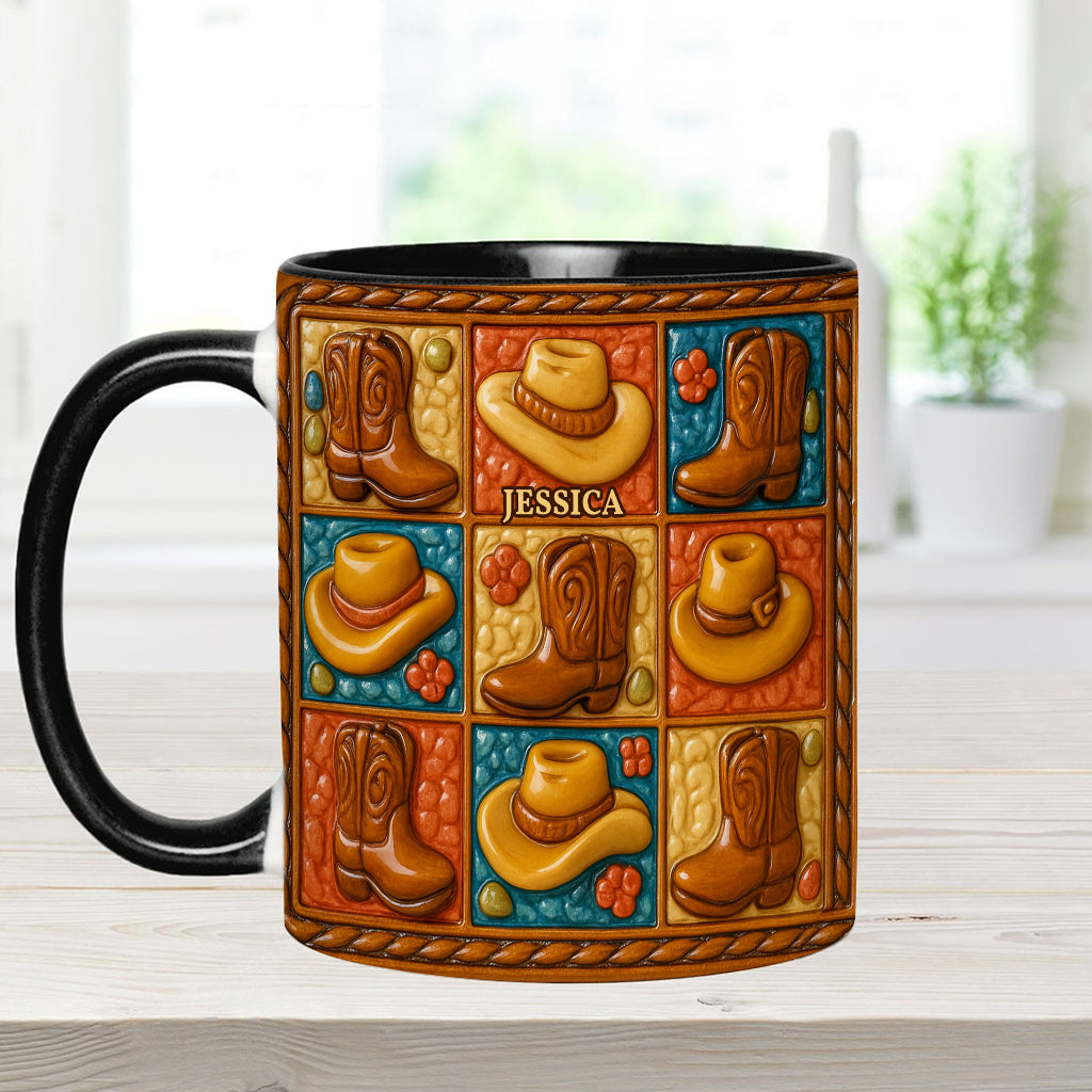 Cowgirl-Stiefel-Print, Western-Cowgirl – Personalisierte Tasse und Untersetzer mit Cowgirl-Akzent
