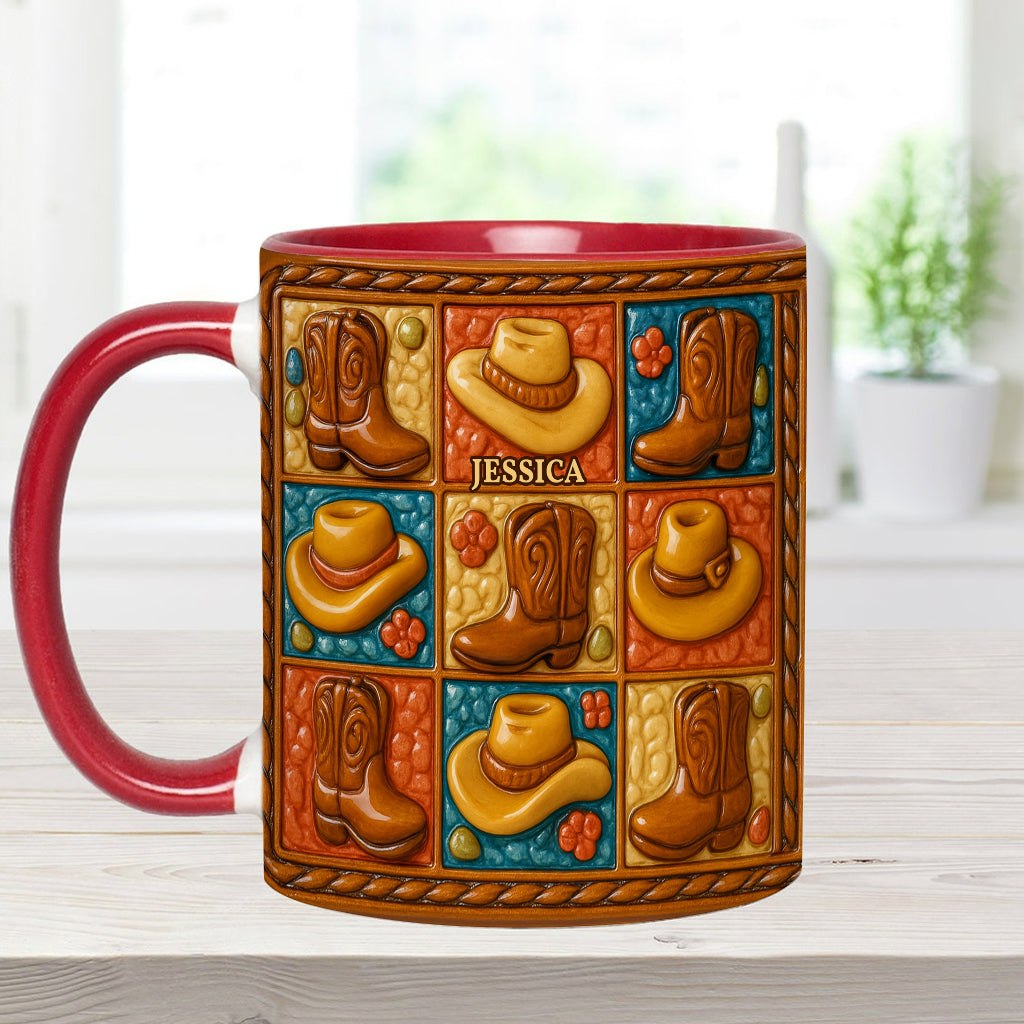 Cowgirl-Stiefel-Print, Western-Cowgirl – Personalisierte Tasse und Untersetzer mit Cowgirl-Akzent