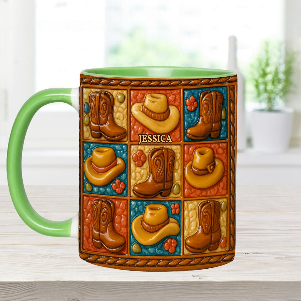 Cowgirl-Stiefel-Print, Western-Cowgirl – Personalisierte Tasse und Untersetzer mit Cowgirl-Akzent