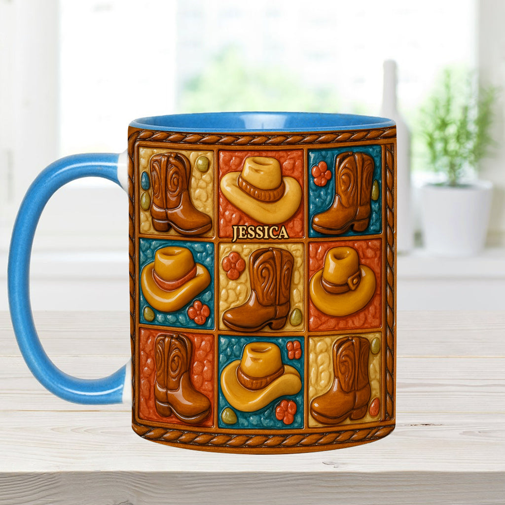Cowgirl-Stiefel-Print, Western-Cowgirl – Personalisierte Tasse und Untersetzer mit Cowgirl-Akzent
