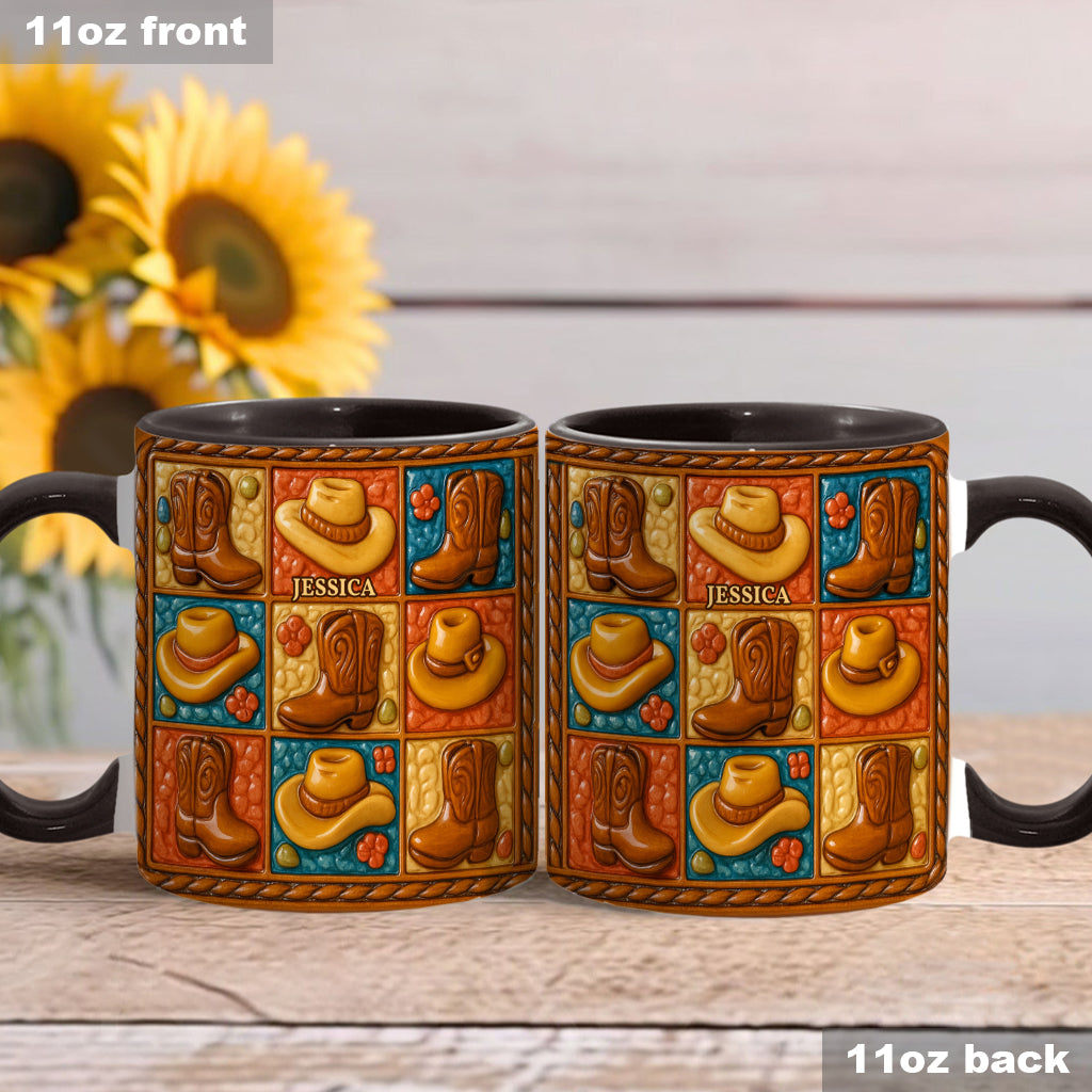 Cowgirl-Stiefel-Print, Western-Cowgirl – Personalisierte Tasse und Untersetzer mit Cowgirl-Akzent