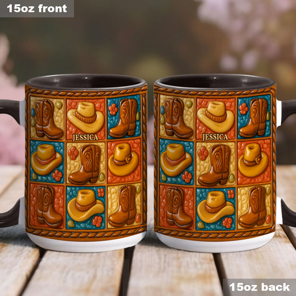 Cowgirl-Stiefel-Print, Western-Cowgirl – Personalisierte Tasse und Untersetzer mit Cowgirl-Akzent
