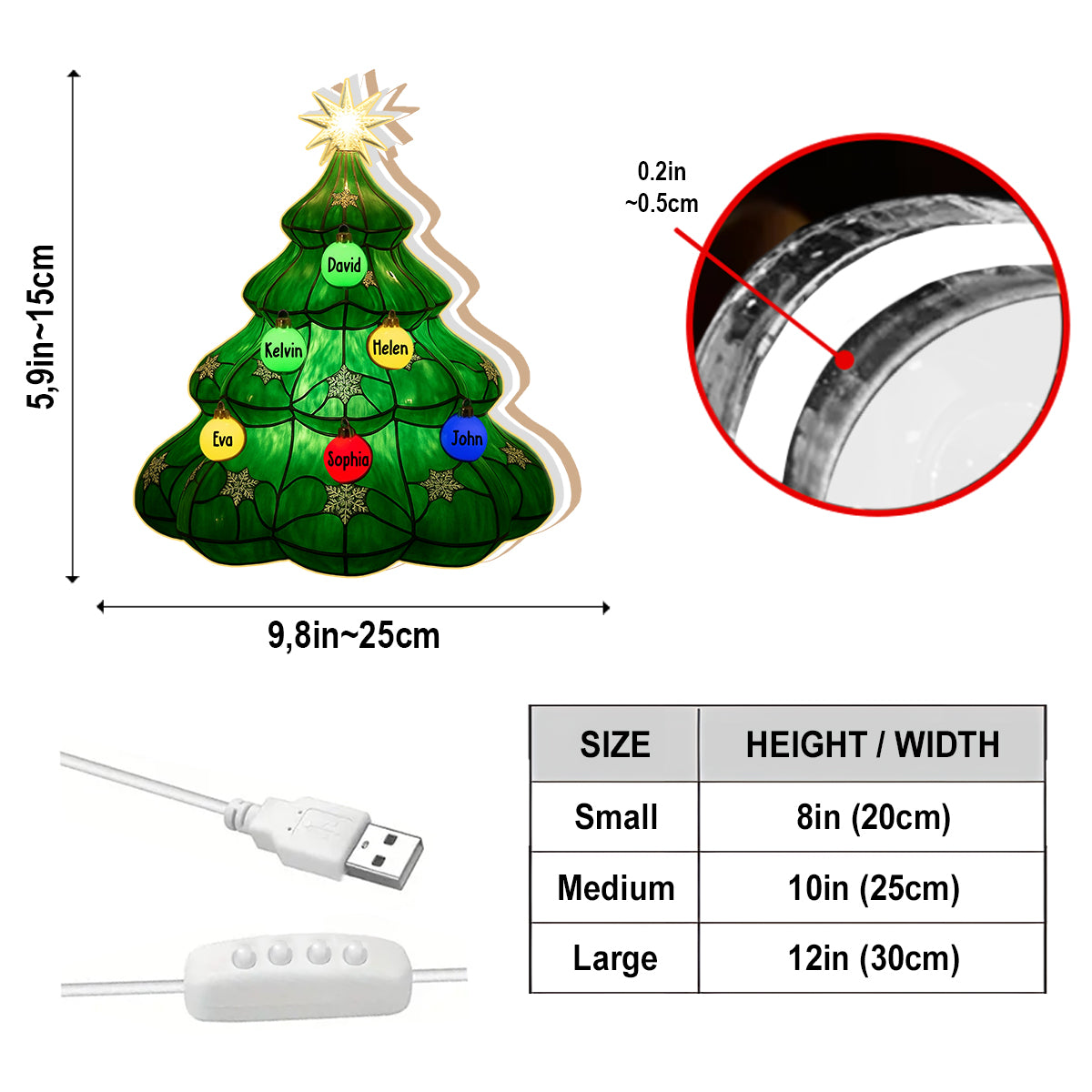 Fröhliche Weihnachten! Personalisierter Familien-Weihnachtsbaum – Acryl-LED-Nachtlicht