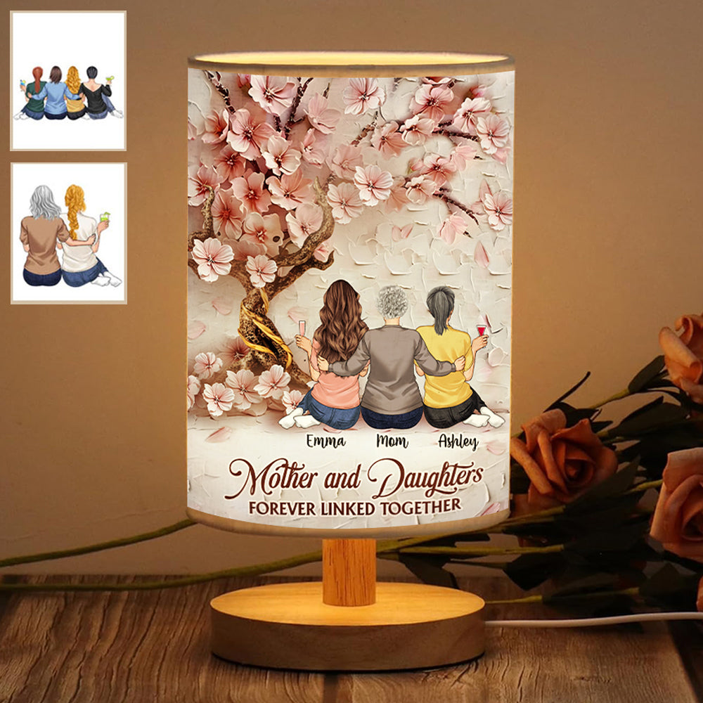 Mother And Daughters Forever Linked Together - Personalized Mother Table Lamp with Wood Base