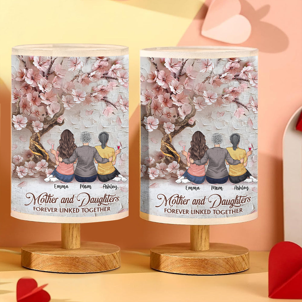 Mother And Daughters Forever Linked Together - Personalized Mother Table Lamp with Wood Base
