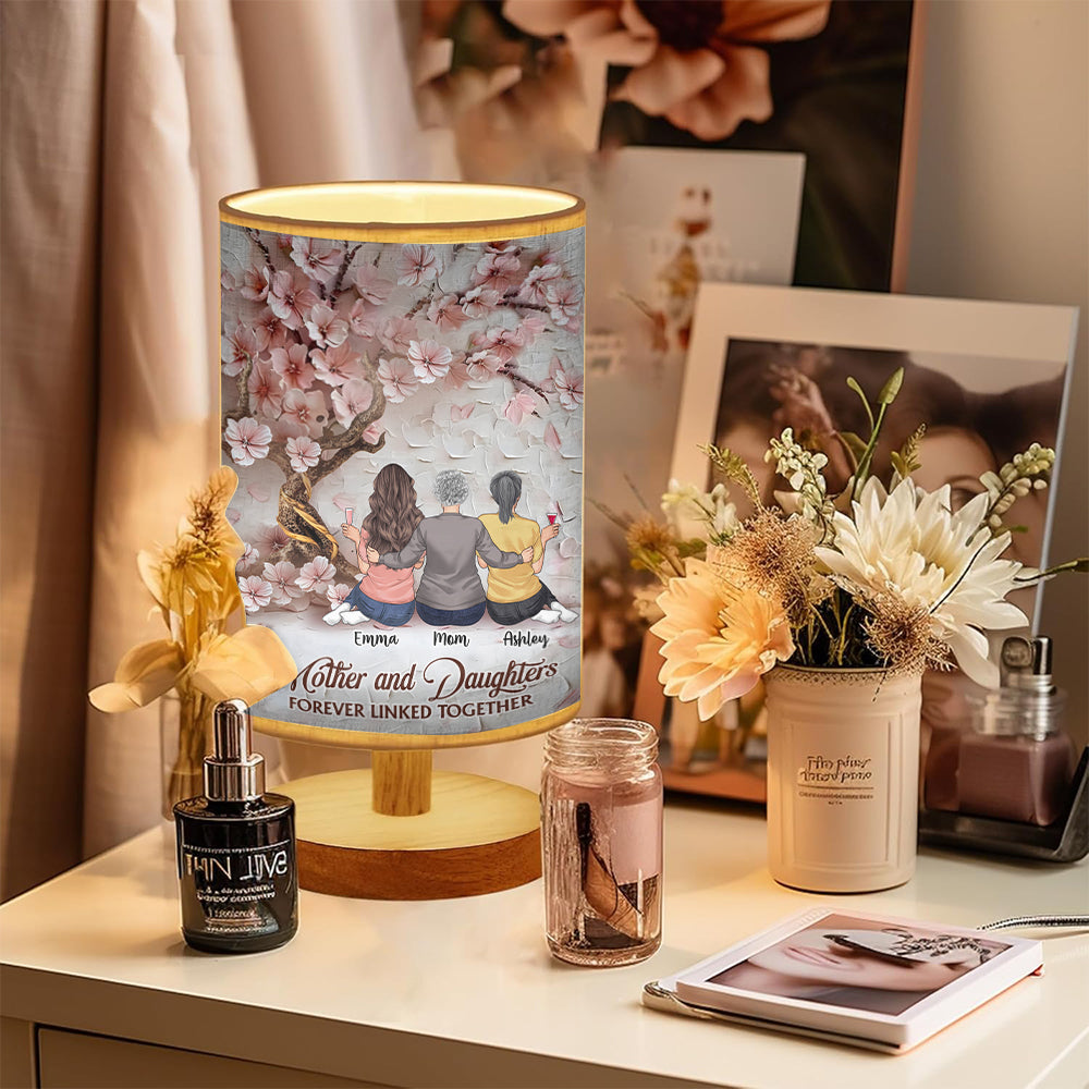 Mother And Daughters Forever Linked Together - Personalized Mother Table Lamp with Wood Base
