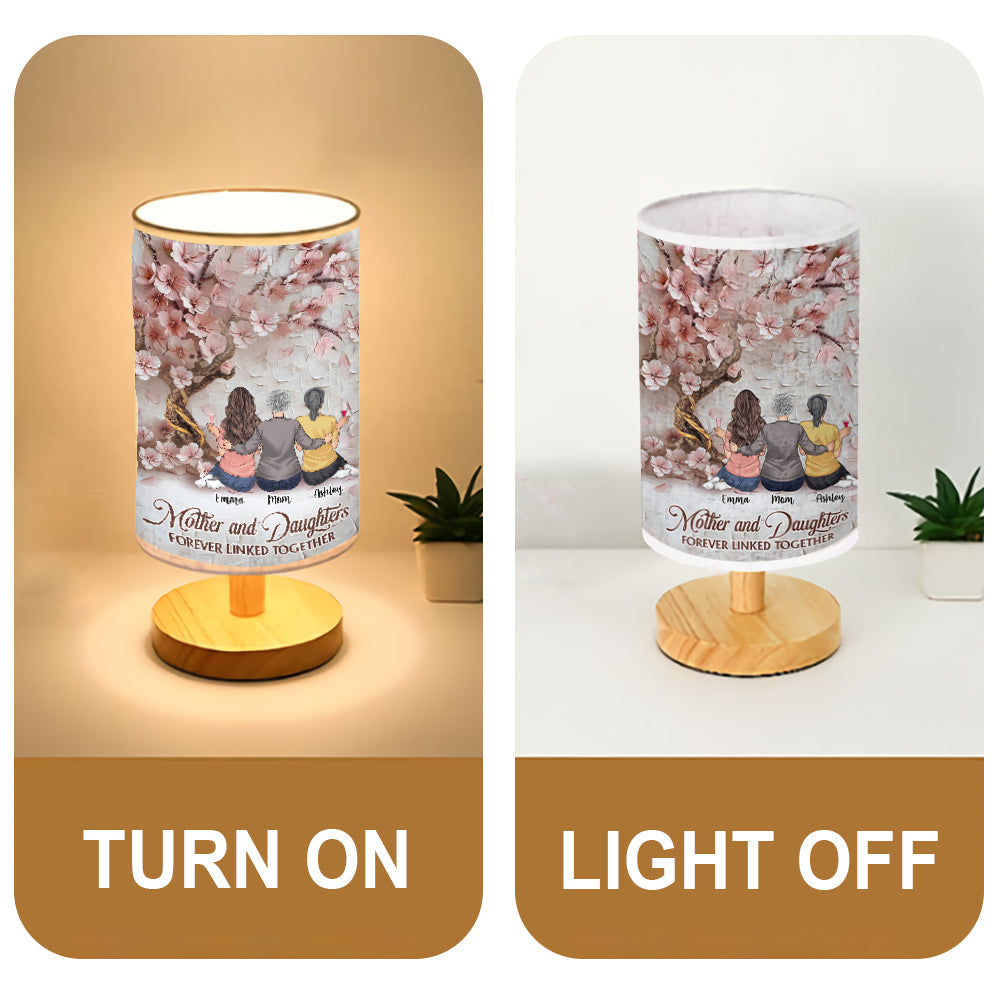 Mother And Daughters Forever Linked Together - Personalized Mother Table Lamp with Wood Base