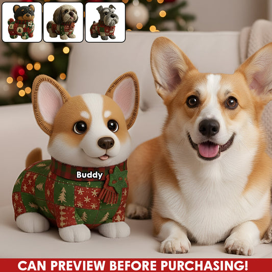 Weihnachtsdecke mit Hundemotiv – Personalisiertes Kissen in Hundeform aus Kunstfell