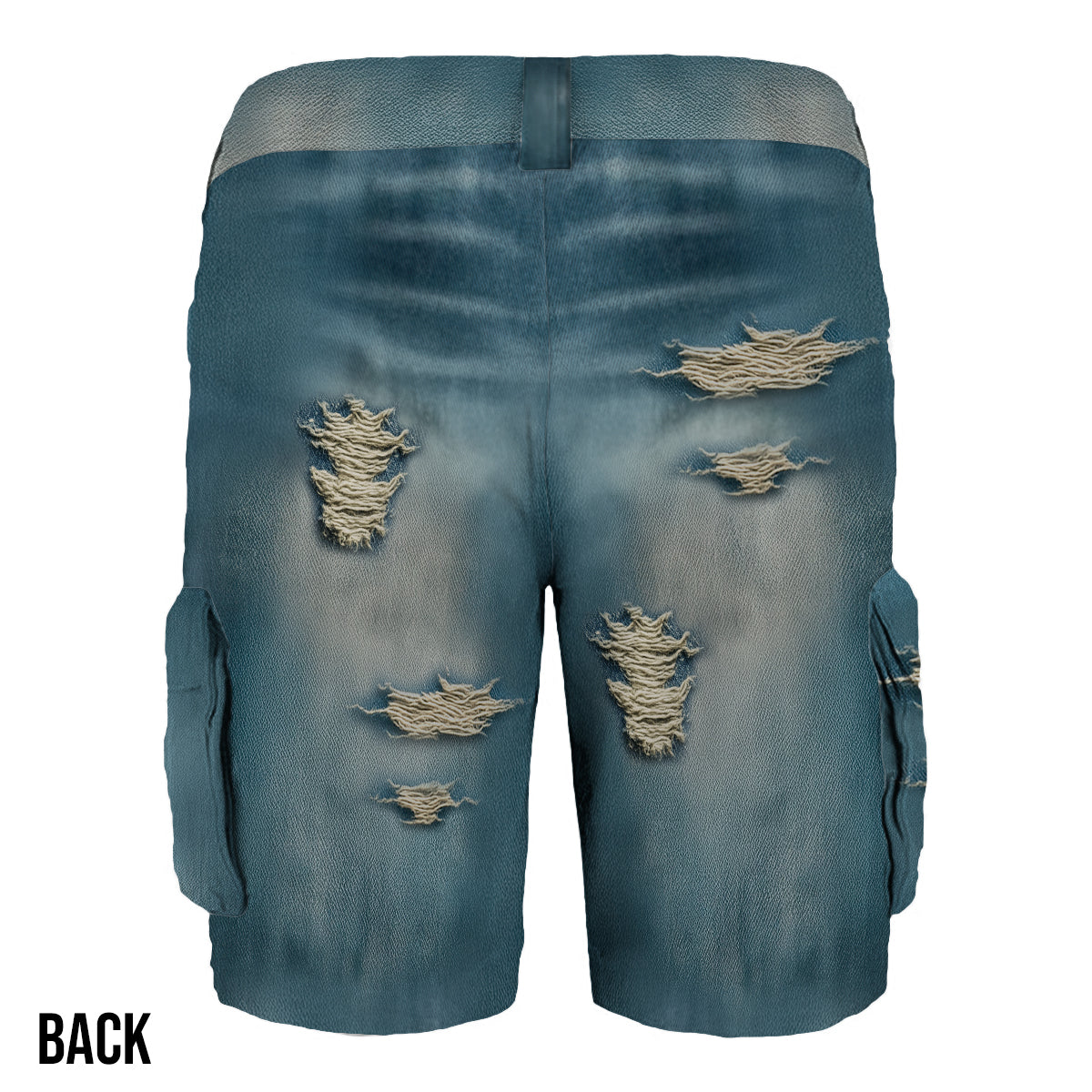 Short cargo personnalisé avec ceinture, motif loup hurlant effet vieilli.