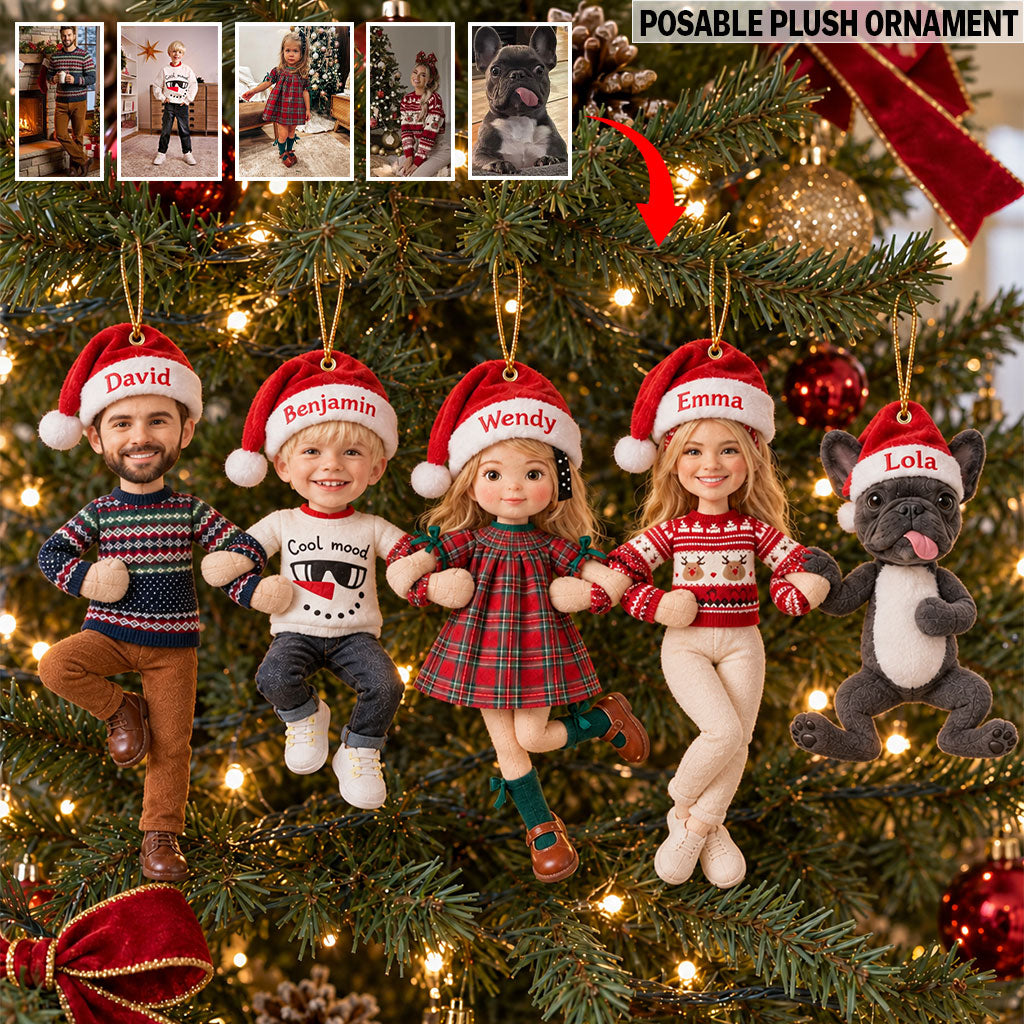 Lustiges posierbares Plüschornament Geschenk für Familienmitglieder - Personalisierbares Familienornament mit Charme