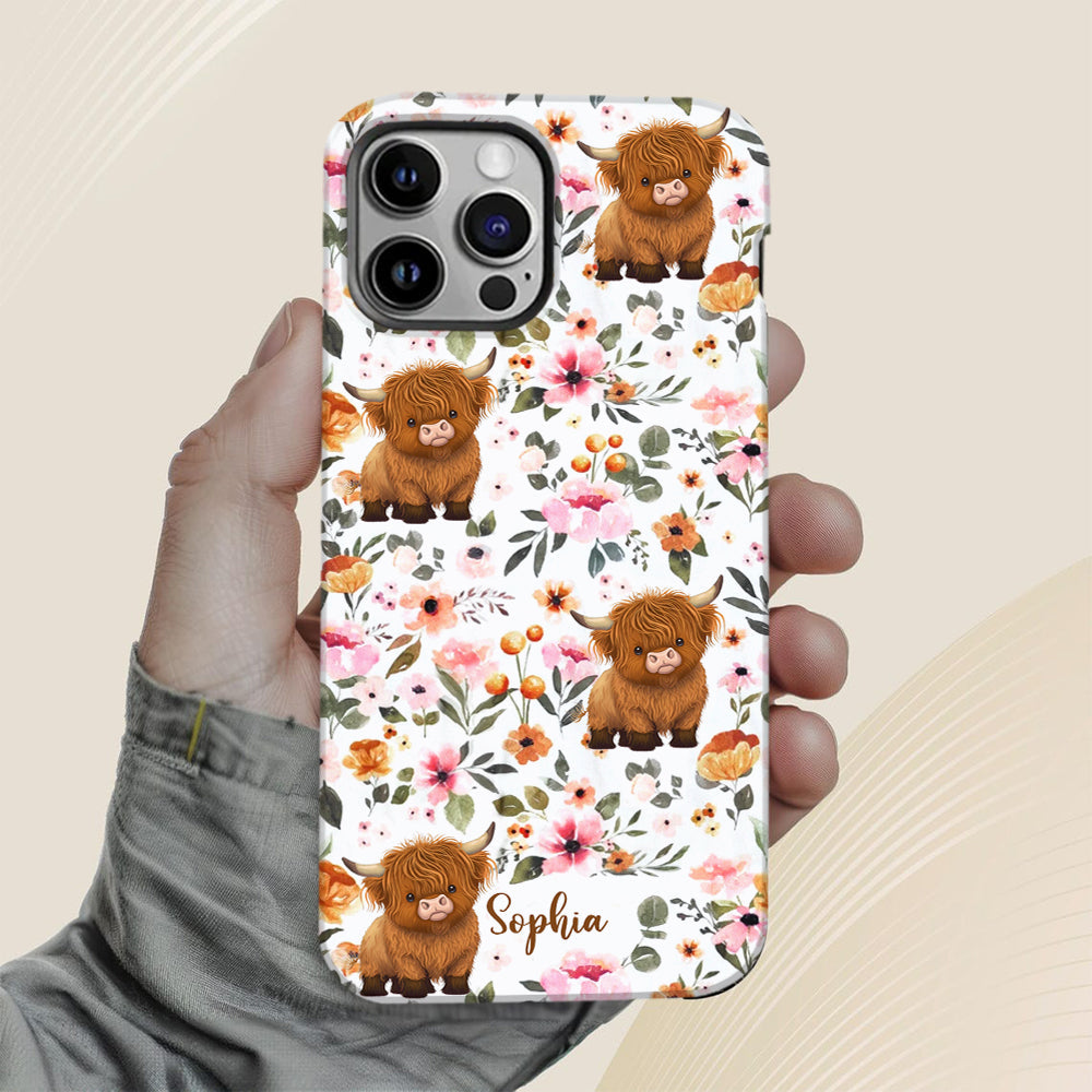 Coque de téléphone personnalisée avec motif vache des Highlands et imprimé intégral