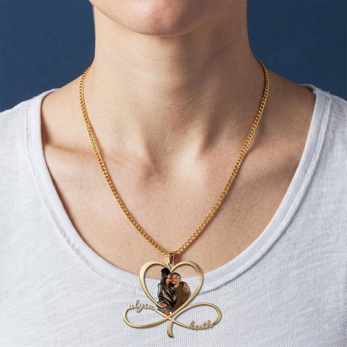 I Love You To Infinity - Personalized Couple Shaped Metal Pendant Necklace