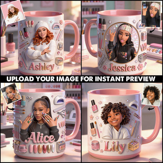 Love Nails Design, cadeau pour fille - Mug décoratif personnalisé avec agitateurs en acrylique, ensemble salon de manucure