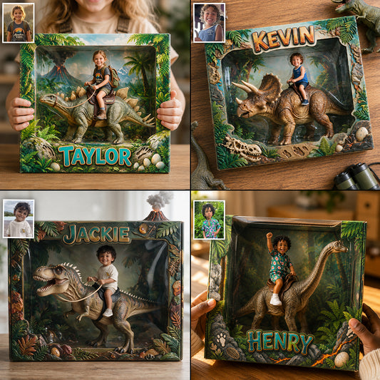 Dino Rider - Personalisierte Kinder Acrylplakette in Sonderform