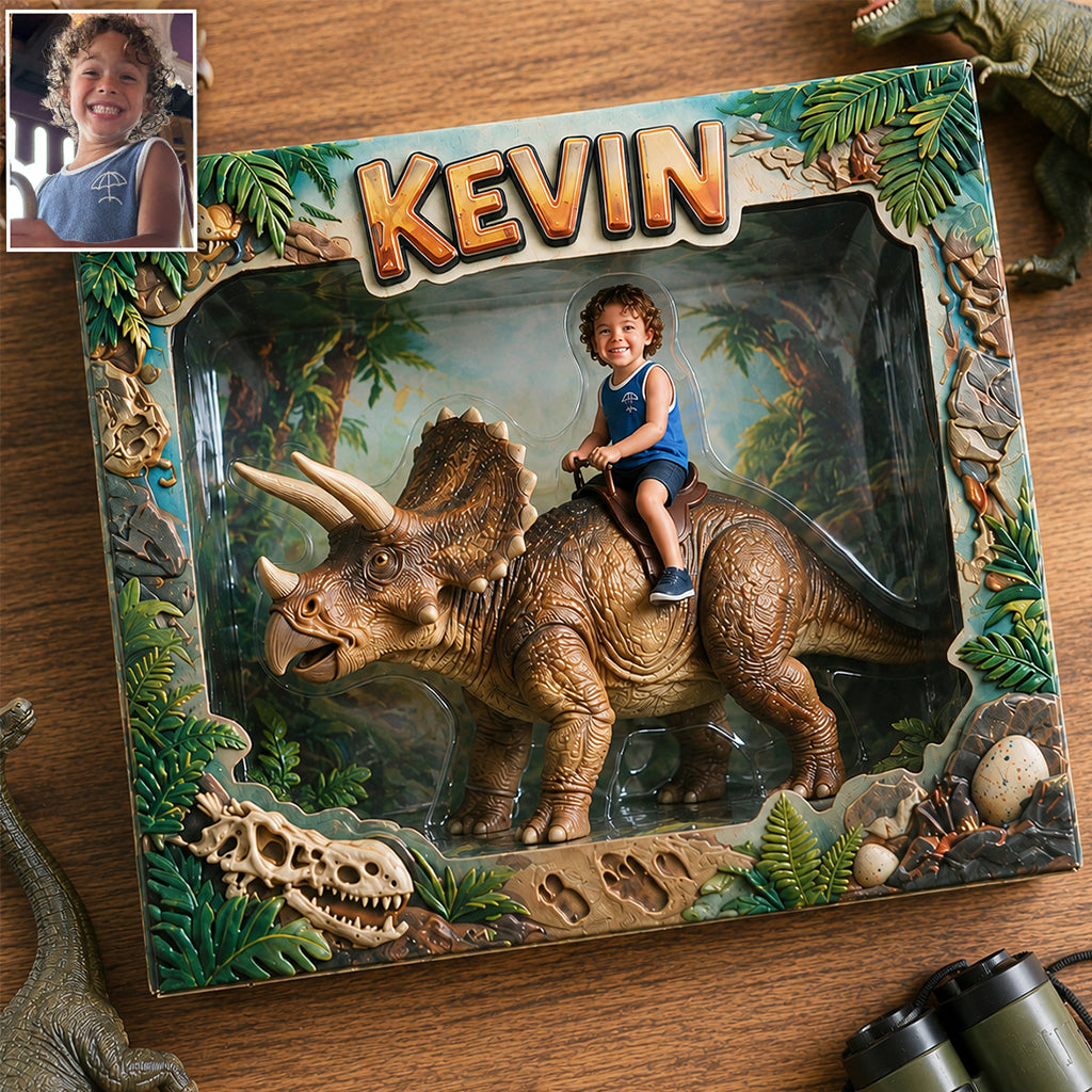 Dino Rider - Personalisierte Kinder Acrylplakette in Sonderform