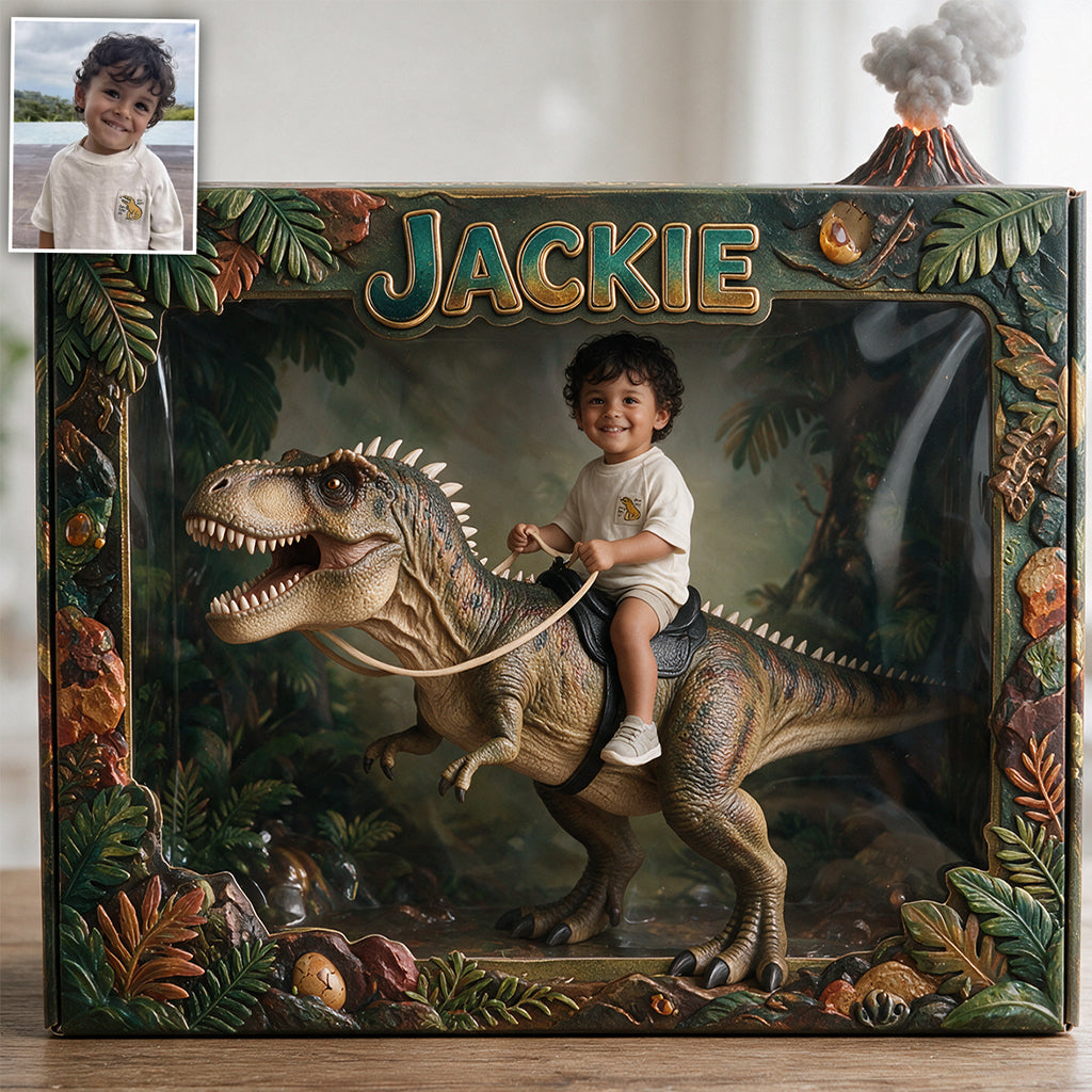 Dino Rider - Personalisierte Kinder Acrylplakette in Sonderform