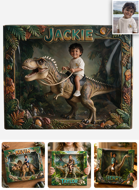Dino Rider - Personalisierte Kinder Acrylplakette in Sonderform