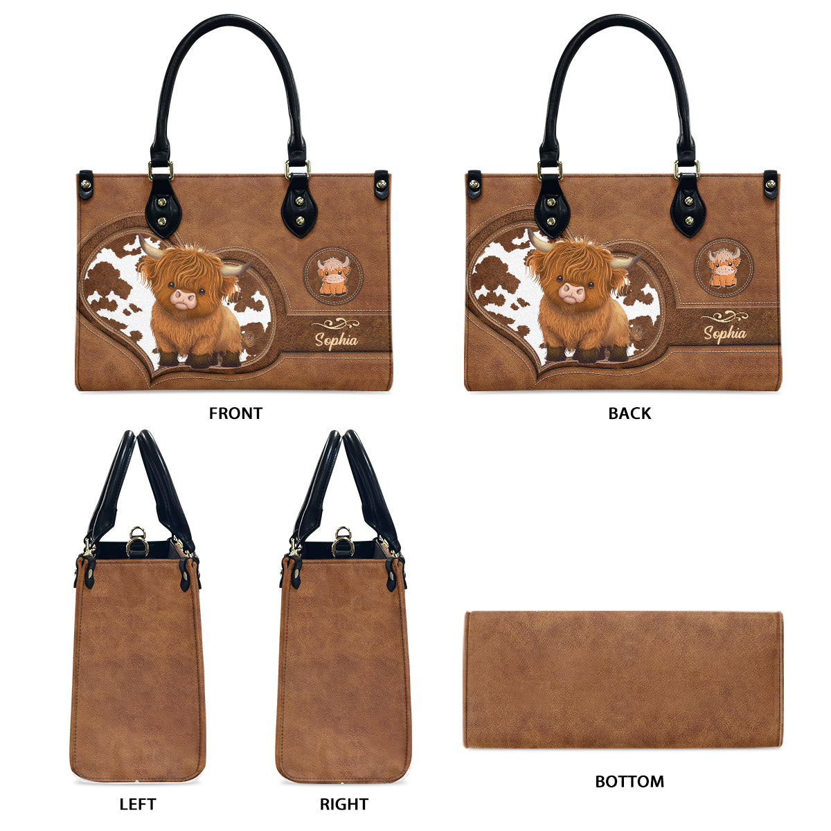 Liebe zum Hochlandrind – Personalisierte Handtasche und lange Ledergeldbörse aus Hochlandrindleder