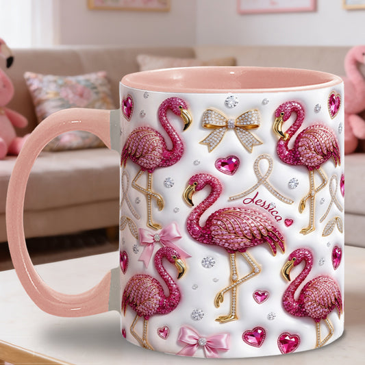 Flamant Rose d'Amour - Tasse Personnalisée avec Mélangeurs Acryliques