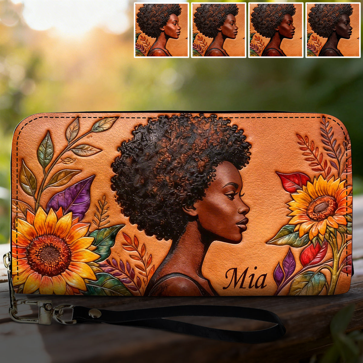 Black Queen – Personalisierte lange Geldbörse aus afroamerikanischem Leder