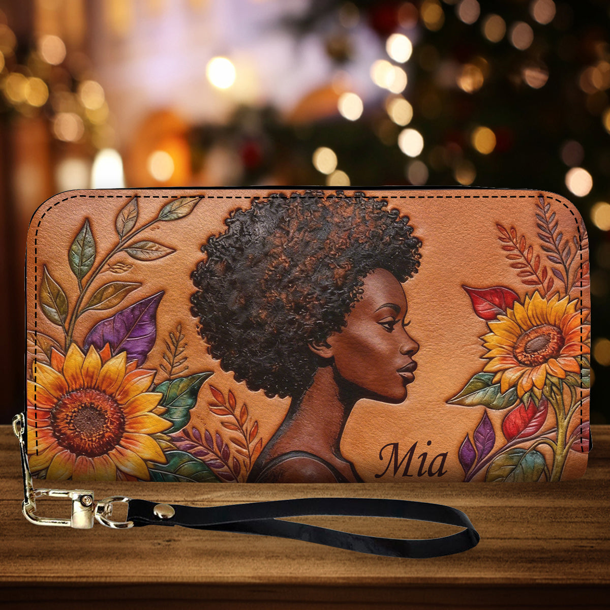 Black Queen – Personalisierte lange Geldbörse aus afroamerikanischem Leder