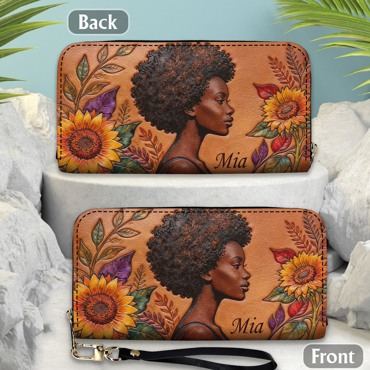 Black Queen – Personalisierte lange Geldbörse aus afroamerikanischem Leder